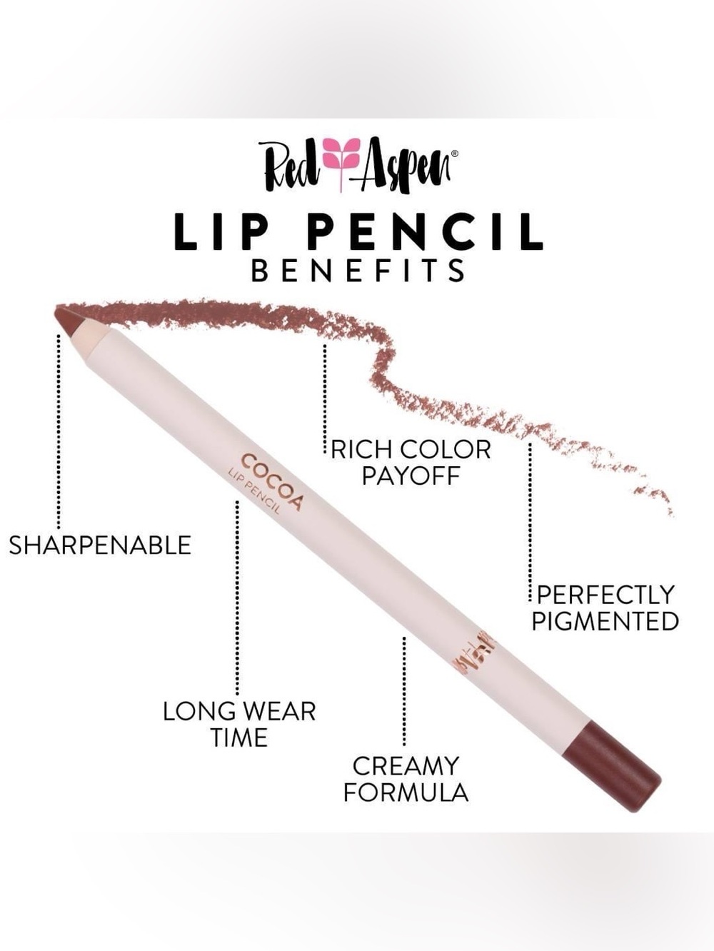 Red Aspen Cocoa Lip Pencil — Cream Brown Lip Liner